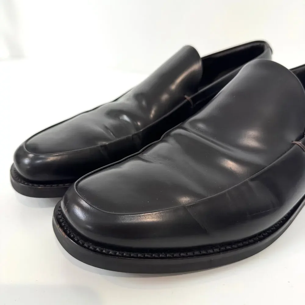 PRADA Black Leather Rubber Sole Loafer 10 Slip On Patent Sneaker Dress Shoe